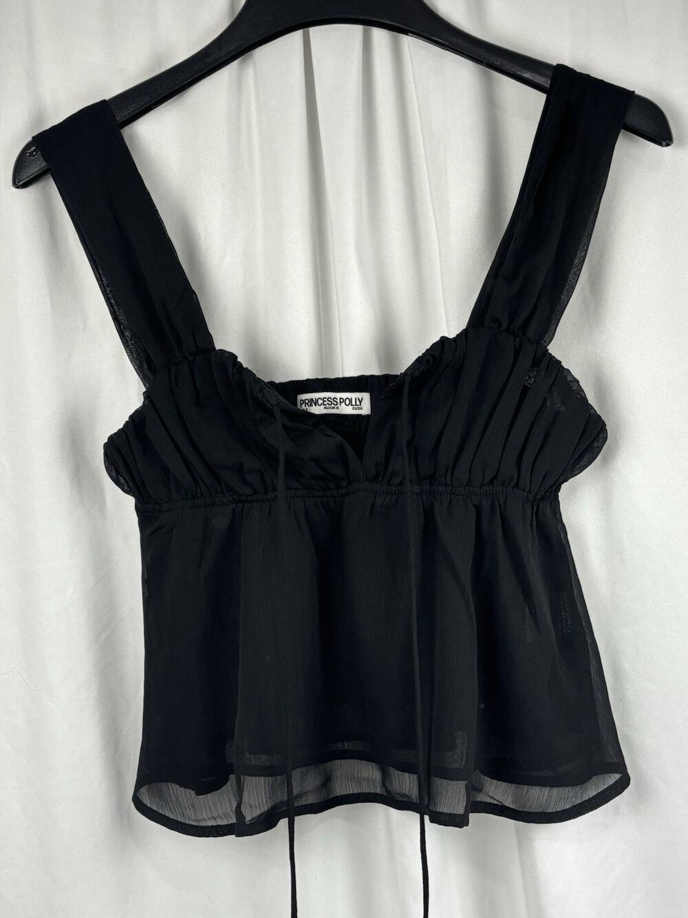 Princess Polly Mooney Baby Doll Tank Top Size 4 Black Cropped Whimsygoth Y2K